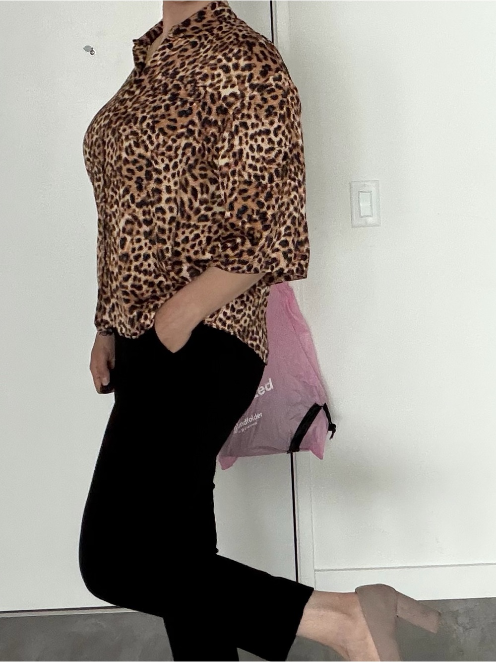 Zara Leopard Print Short-Sleeve Blouse in Brown and Black